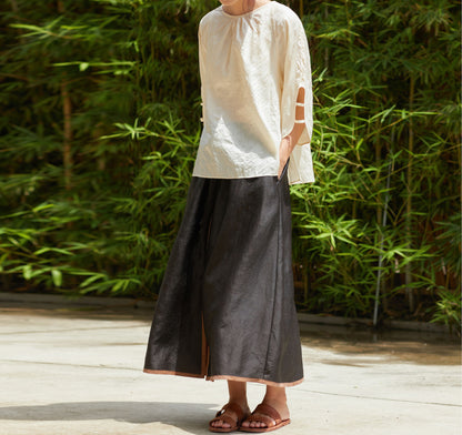 edoa Cracked Mud Silk A Line Skirt