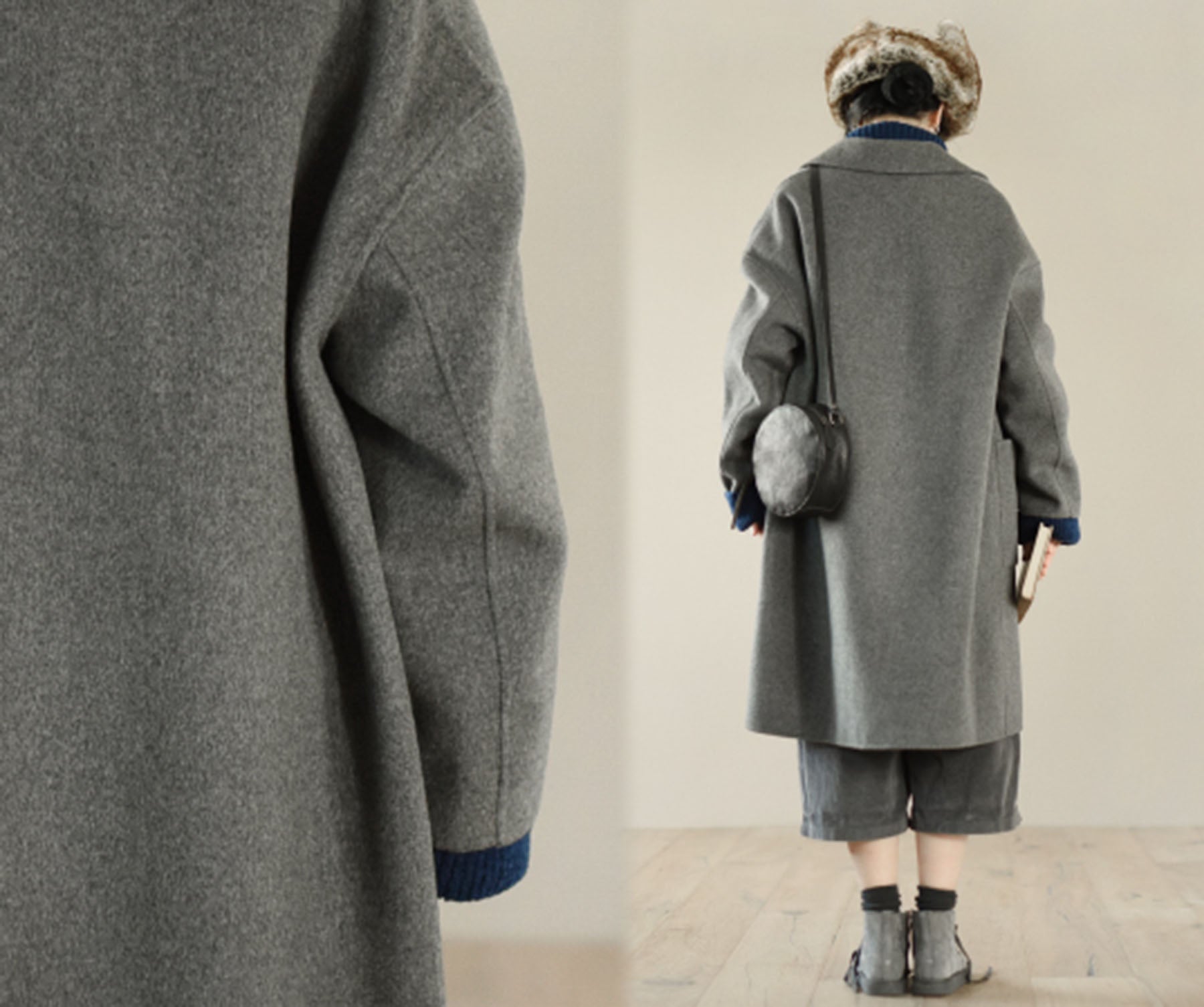 edoa Minimalist Loose Fitting Doubl Face Wool Coat