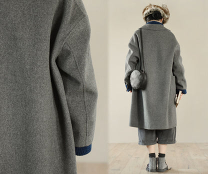 edoa Minimalist Loose Fitting Doubl Face Wool Coat