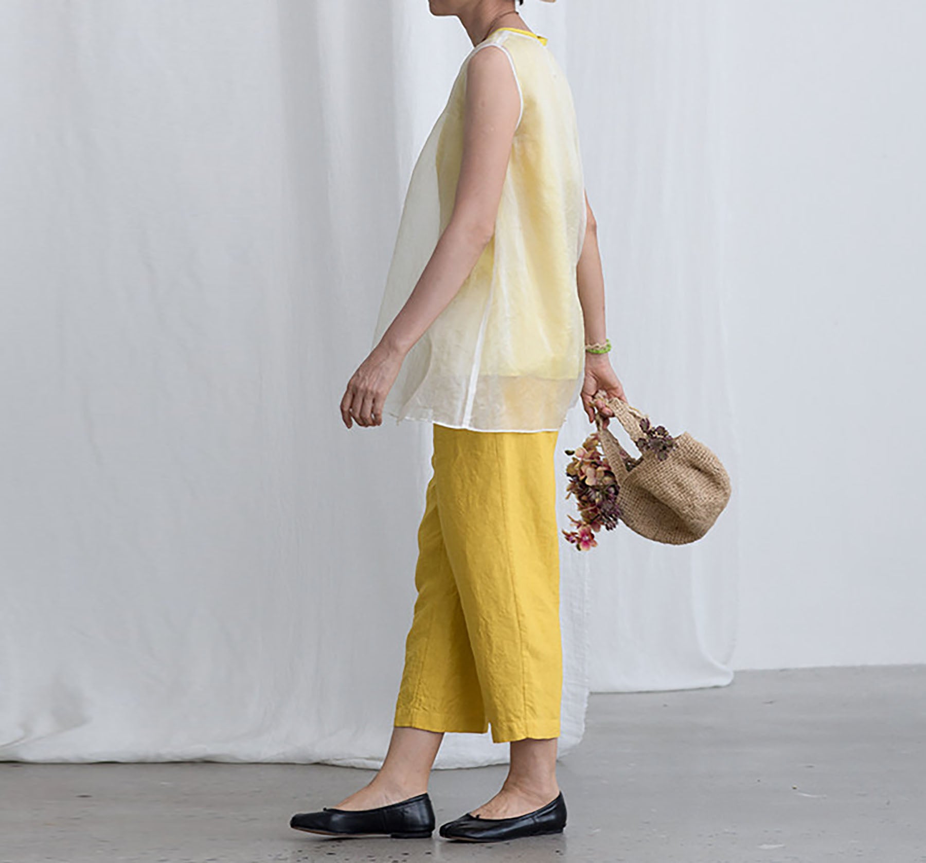 edoa White Mulberry Silk Organza Tank Top