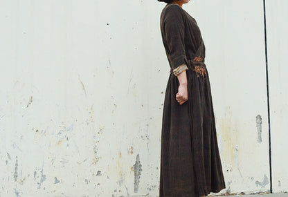 edoa Mud Silk Dress with Hand Embroidery