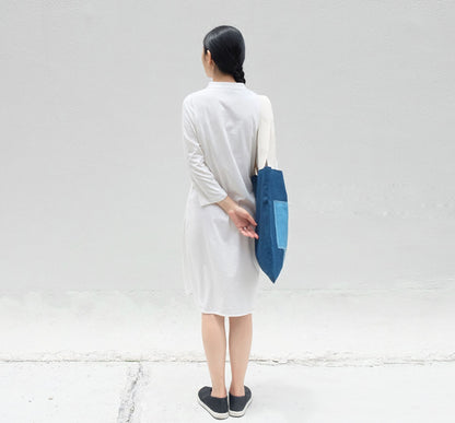 edoa High Counted Knit Cotton Cheongsam Dress