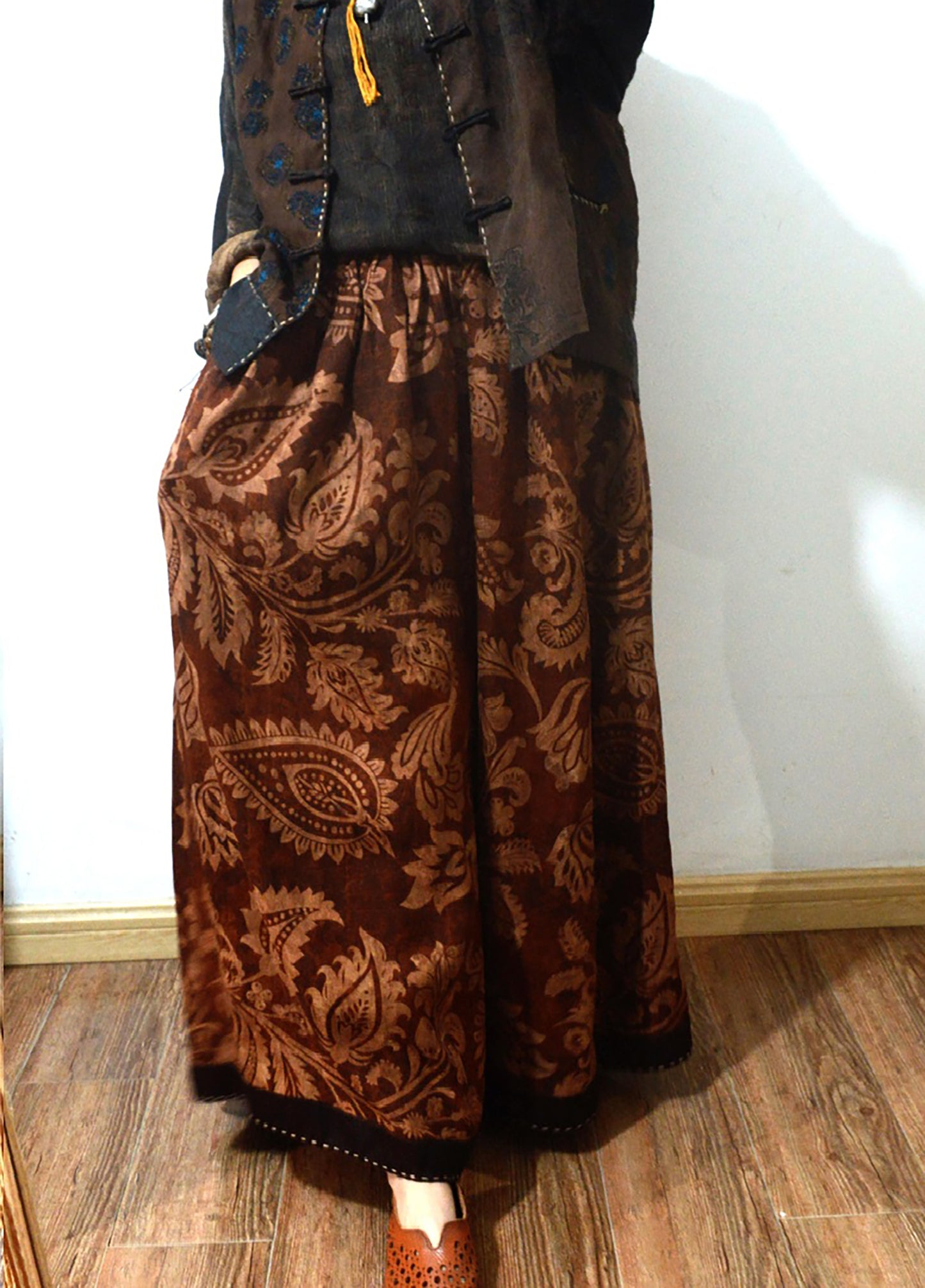 Reversible Mud Noil Silk Jacquard Wide Leg Pants pa0129 X298