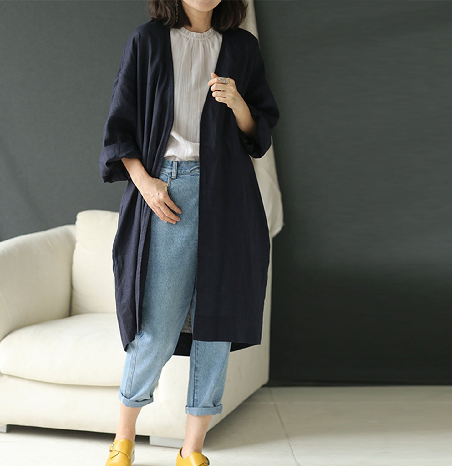 edoa Linen Kimono Wrap with Pockets