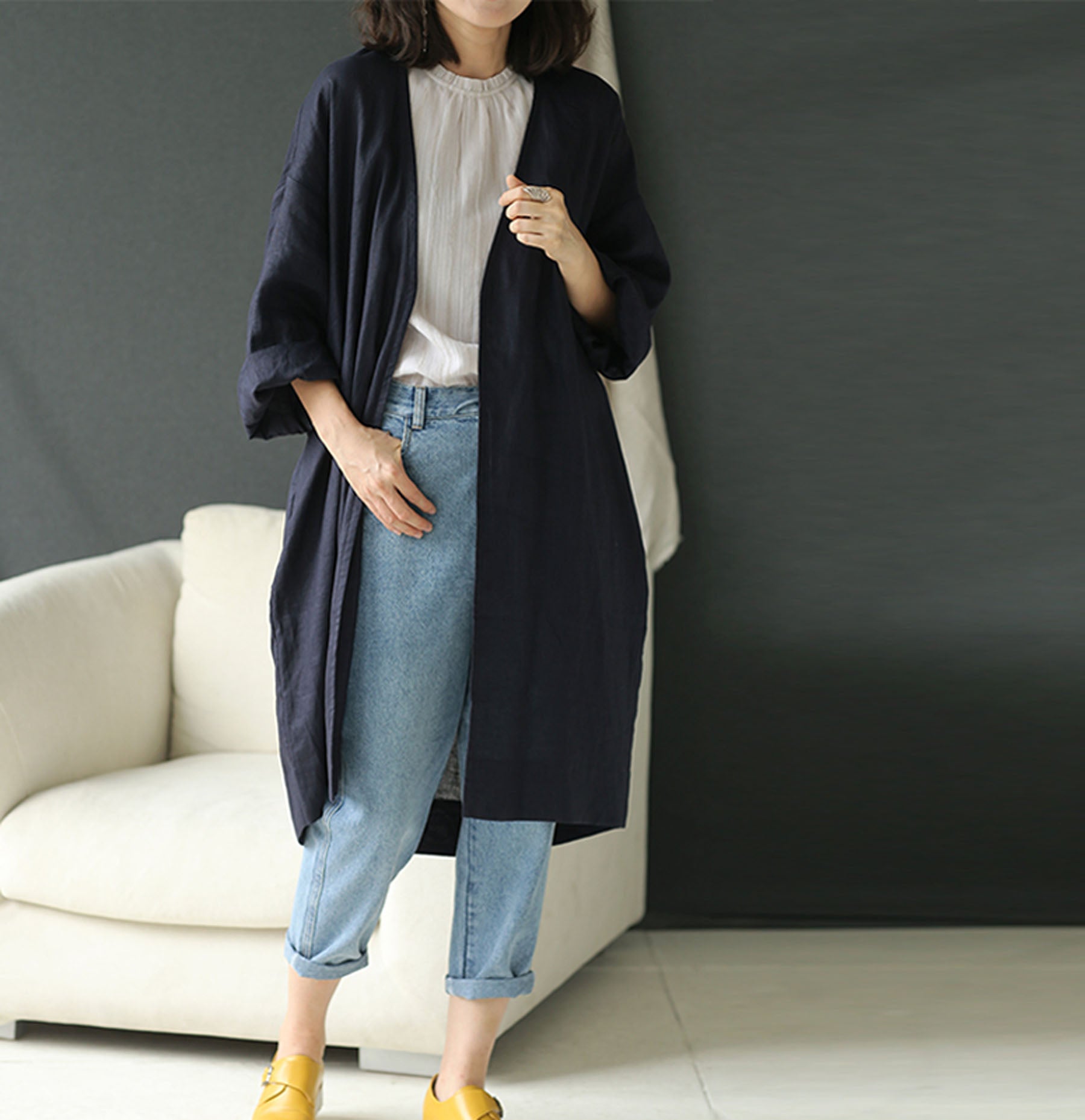 edoa Linen Kimono Wrap with Pockets
