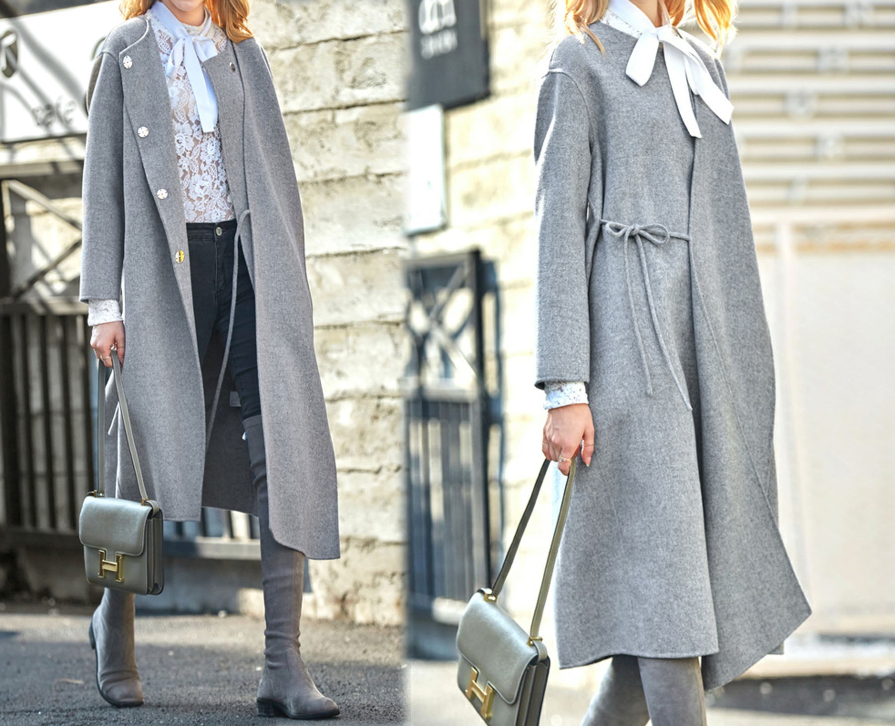 edoa Minimalist Double-faced Wool Cashmere Wrap Coat