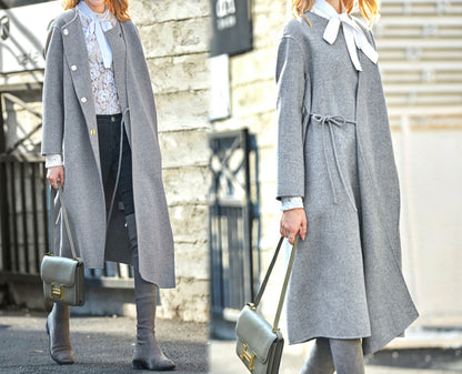 edoa Minimalist Double-faced Wool Cashmere Wrap Coat