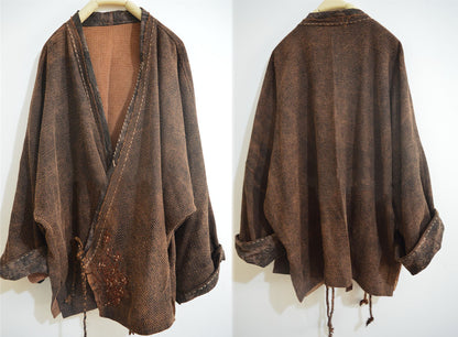 edoa Loose Mud Tussah Silk Jacquard Jacket