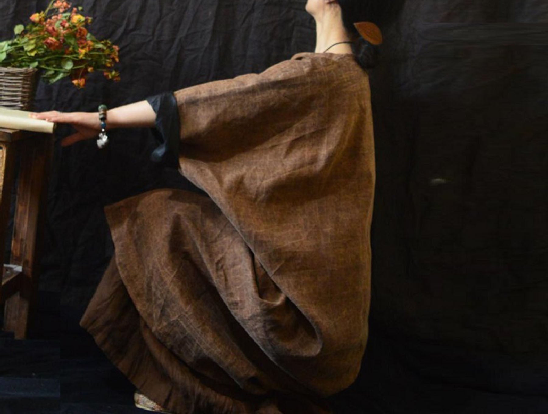 edoa Reversible Loose Fitting Cracked Mud Silk Dress 