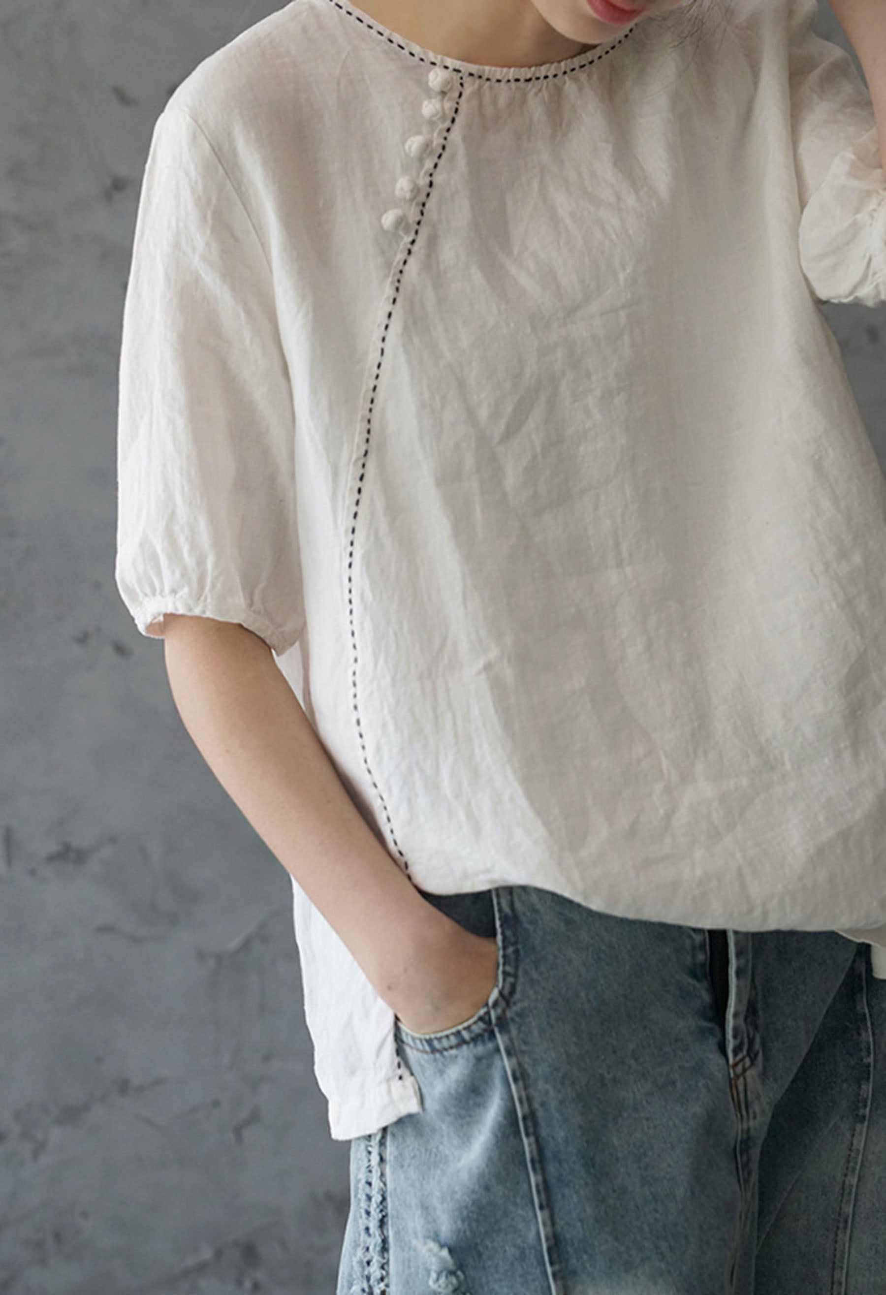 edoa White Linen Blouse