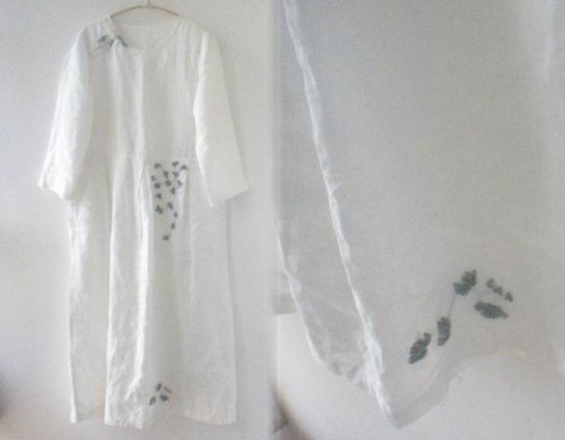 edoa Hand Embroidered White Linen Dress