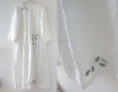edoa Hand Embroidered White Linen Dress