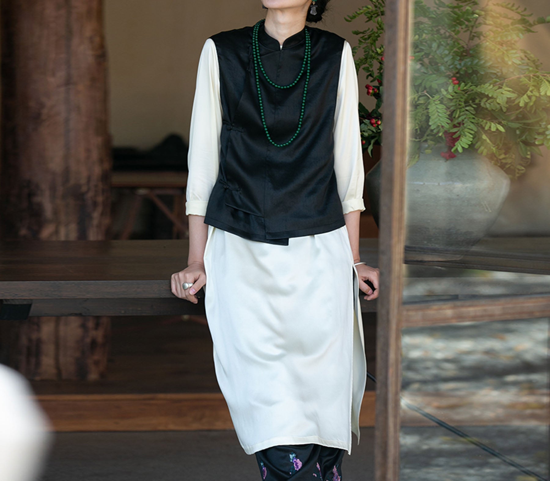 edoa Silk Charmeuse High Slit Tunic