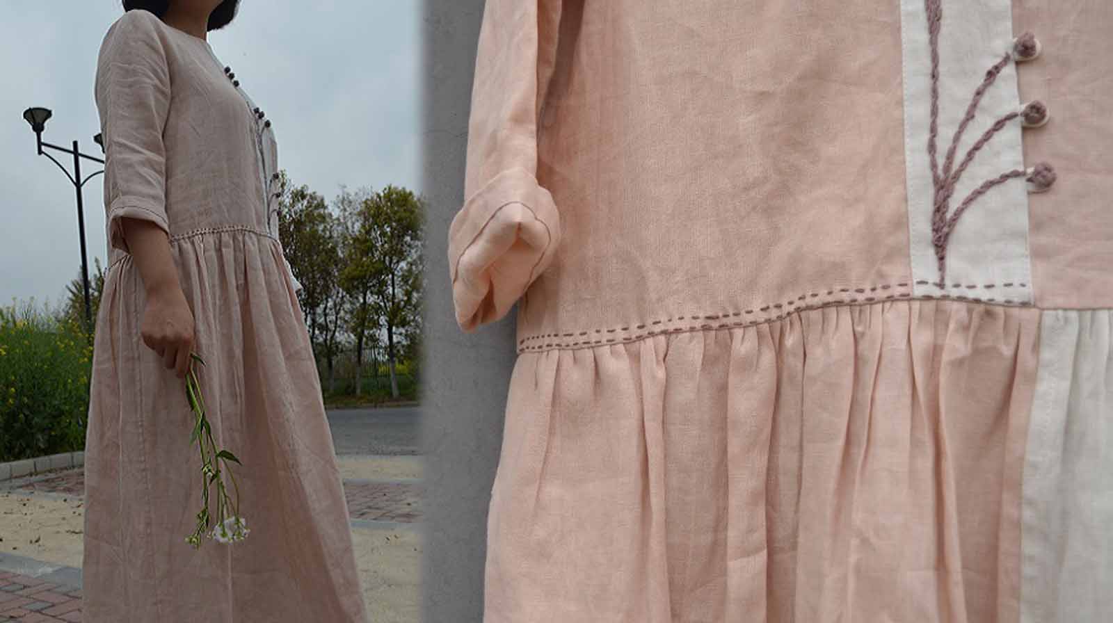 edoa Hemp Linen Patchwork Dress
