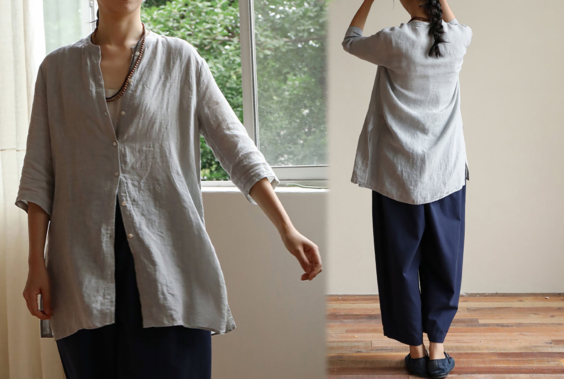 edoa Gray Linen Shirt