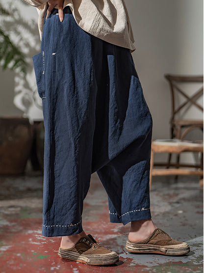 edoa Loose Drop Crotch Linen Harem Pants