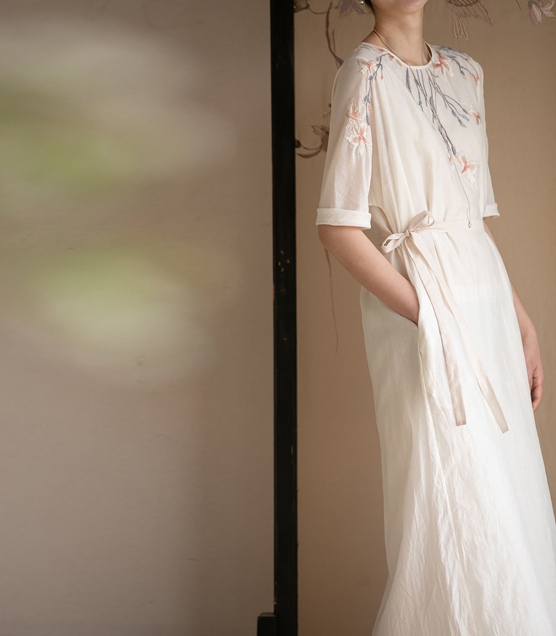 edoa Cotton Silk Blend Hand Embroidered Dress 