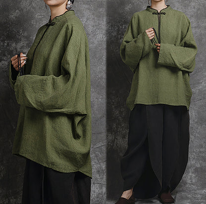edoa Loose Yarn Dyed Linen Batwing Blouse