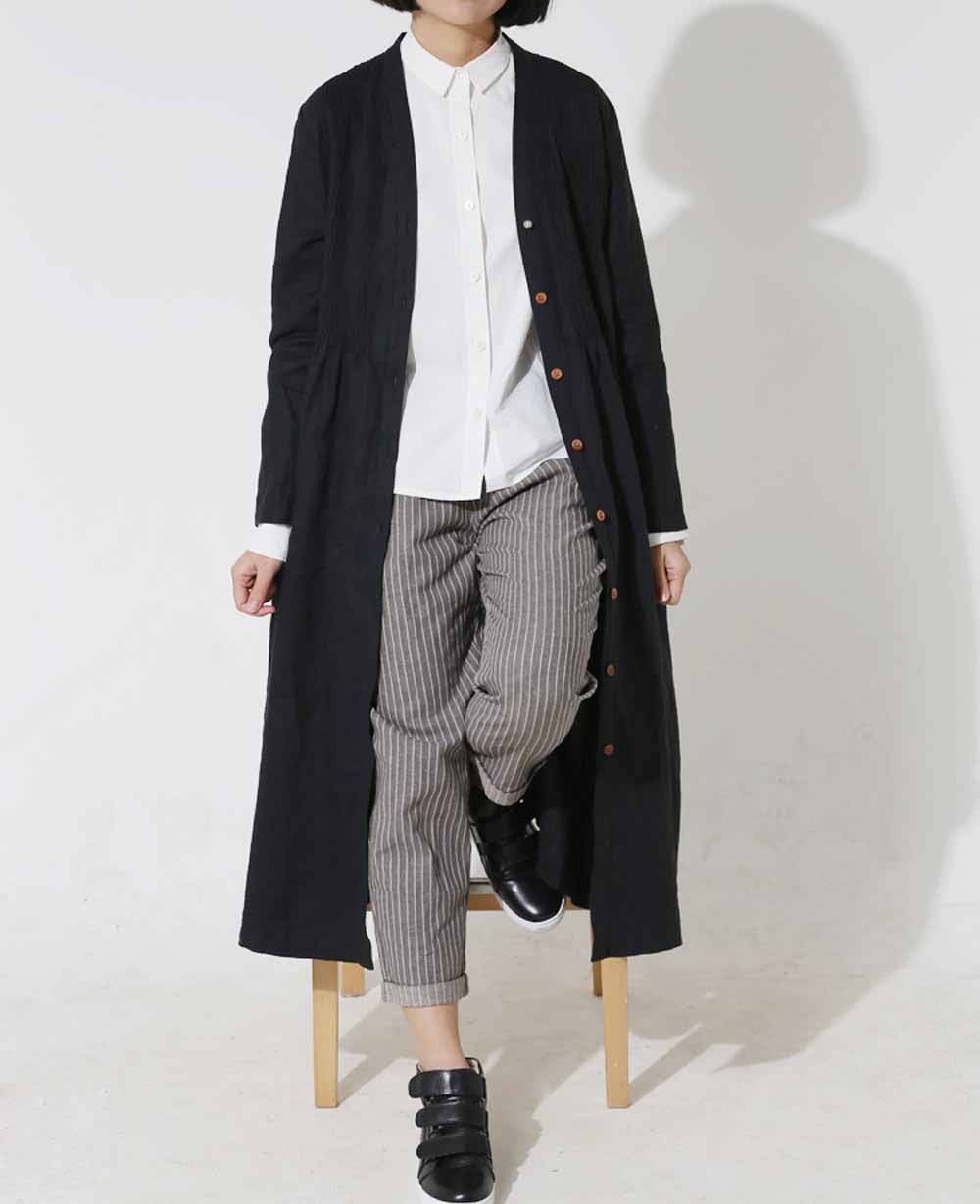 edoa Linen Twill Buttoned Hand Pintucked Trench Coat 