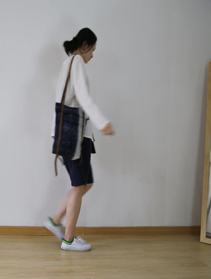 edoa Handmade Indigo Blue Plant Dyed Linen Tote Bag