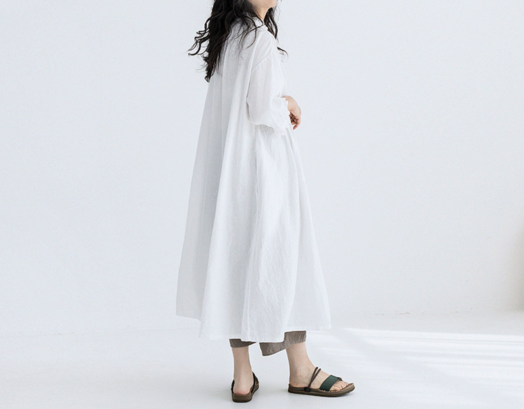 edoa High Counted Linen Pintucked Shirt Dress