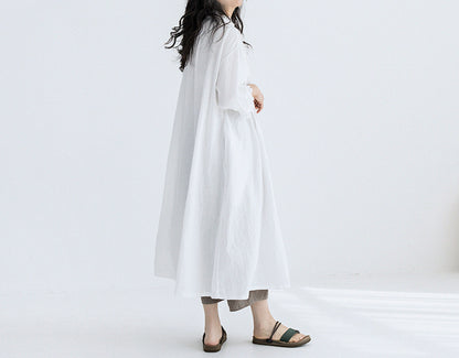 edoa High Counted Linen Pintucked Shirt Dress