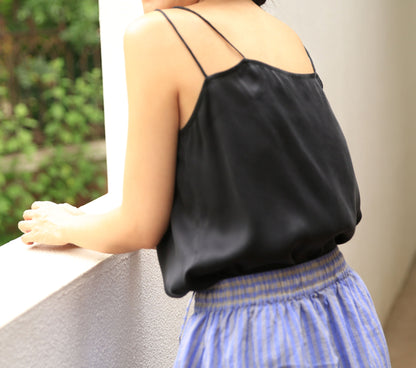 edoa Stone Washed Silk Satin V Neck Tank