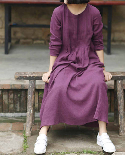 edoa Hand Pintucked Crinkled Linen Floor-length Dress