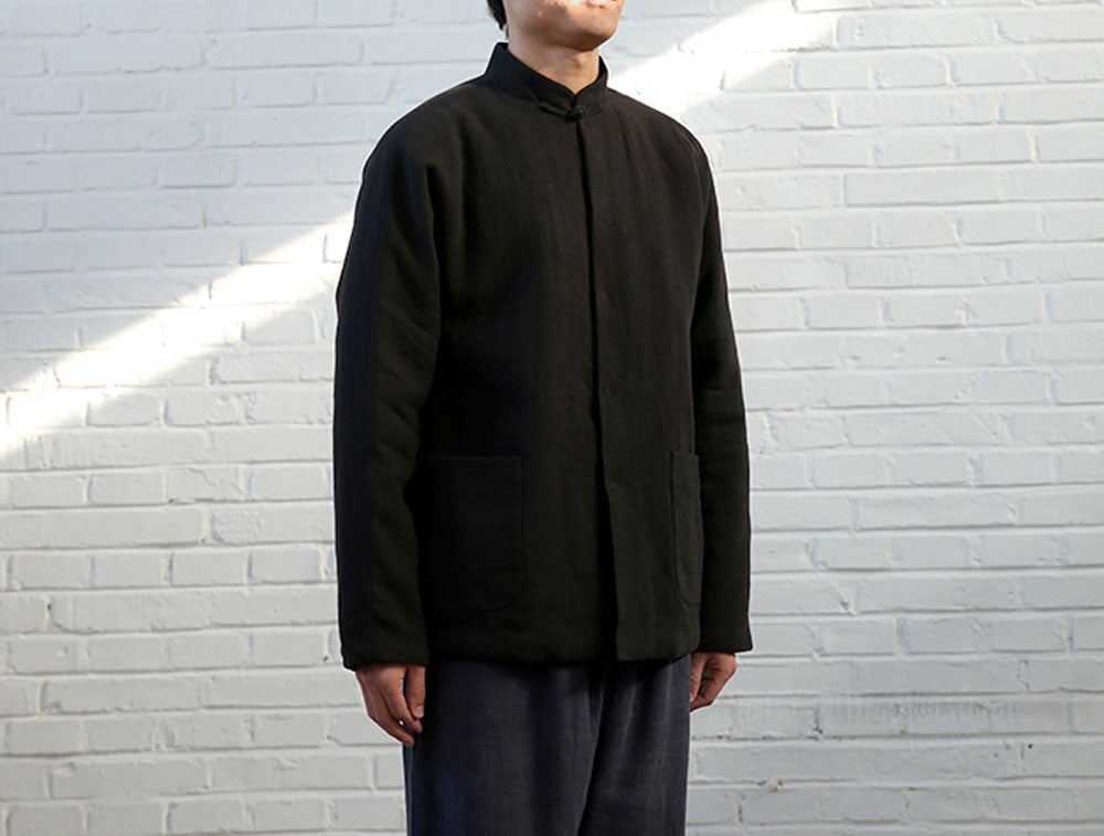 edoa Black Stand Collar Padded Tang Suit