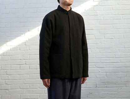 edoa Black Stand Collar Padded Tang Suit