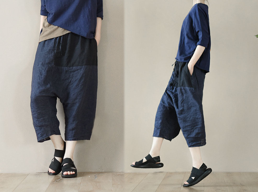 edoa Washed Linen Patchwork Harem Pants
