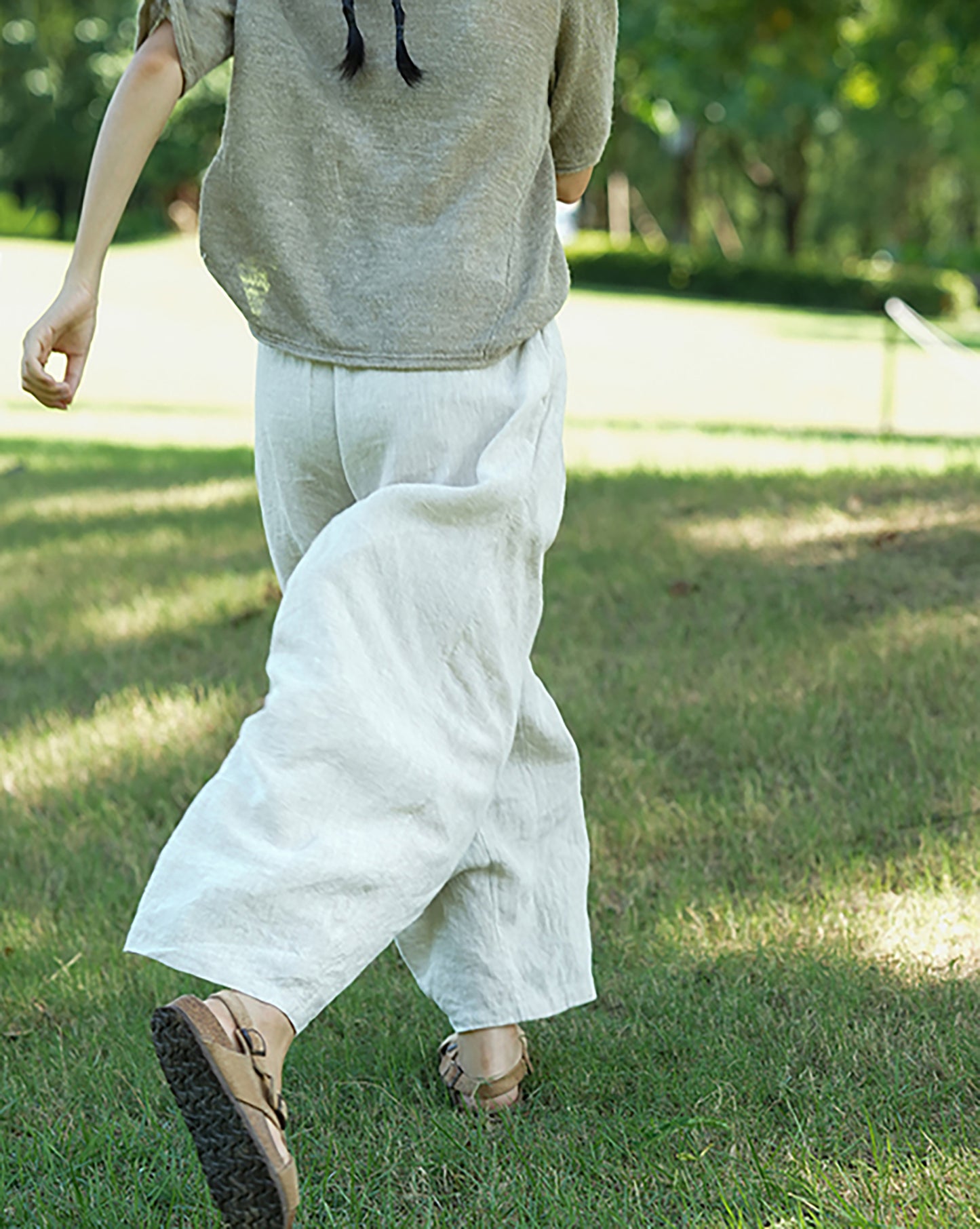 edoa Super Loose Flax Linen Tapered Pants