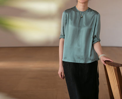 edoa Silk Satin 3/4 Sleeve Blouse