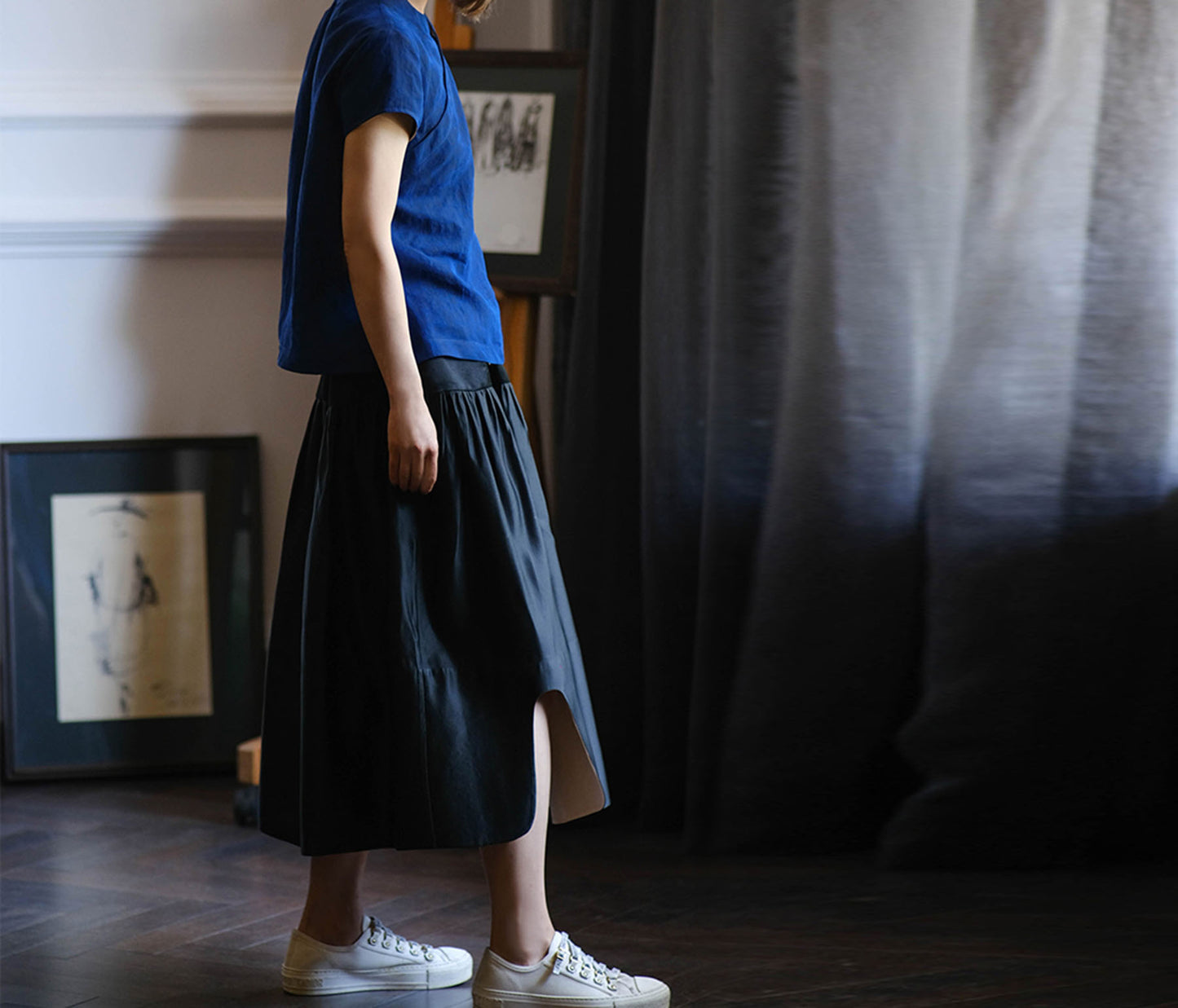 edoa Silk Charmeuse Tiered Skirt with Curved slits