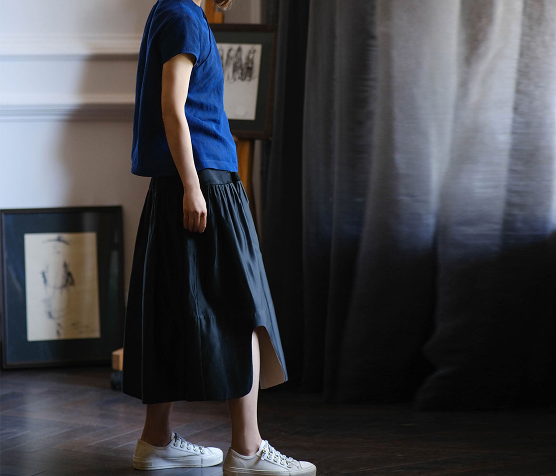 edoa Silk Charmeuse Tiered Skirt with Curved slits