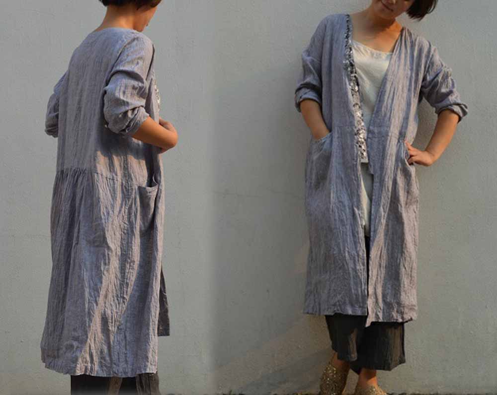 Gray Yarn dyed Linen Cardigan to0284 499
