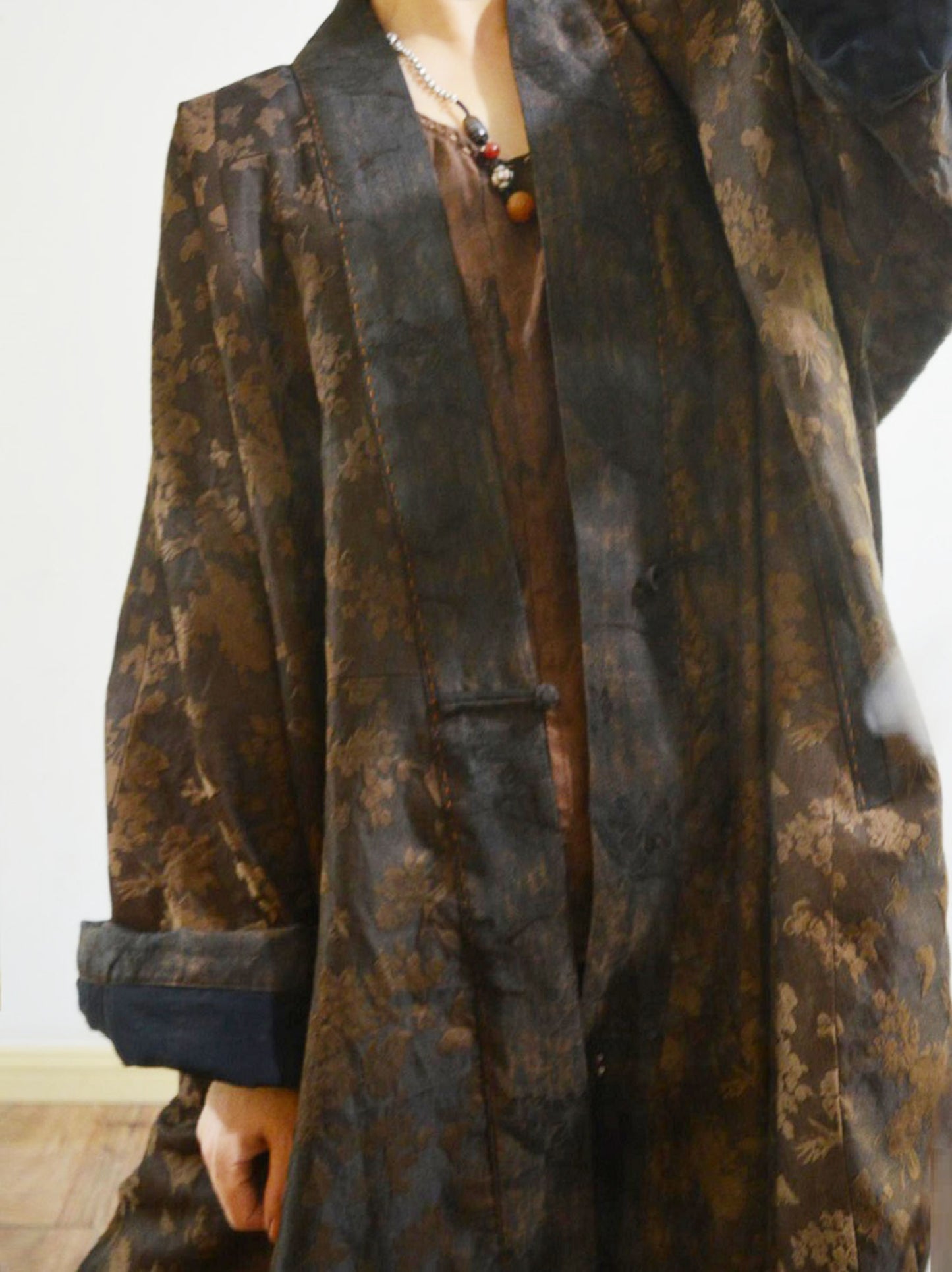 Plant Dyed Silk Wool Blend Jacquard  Coat co0164 A959