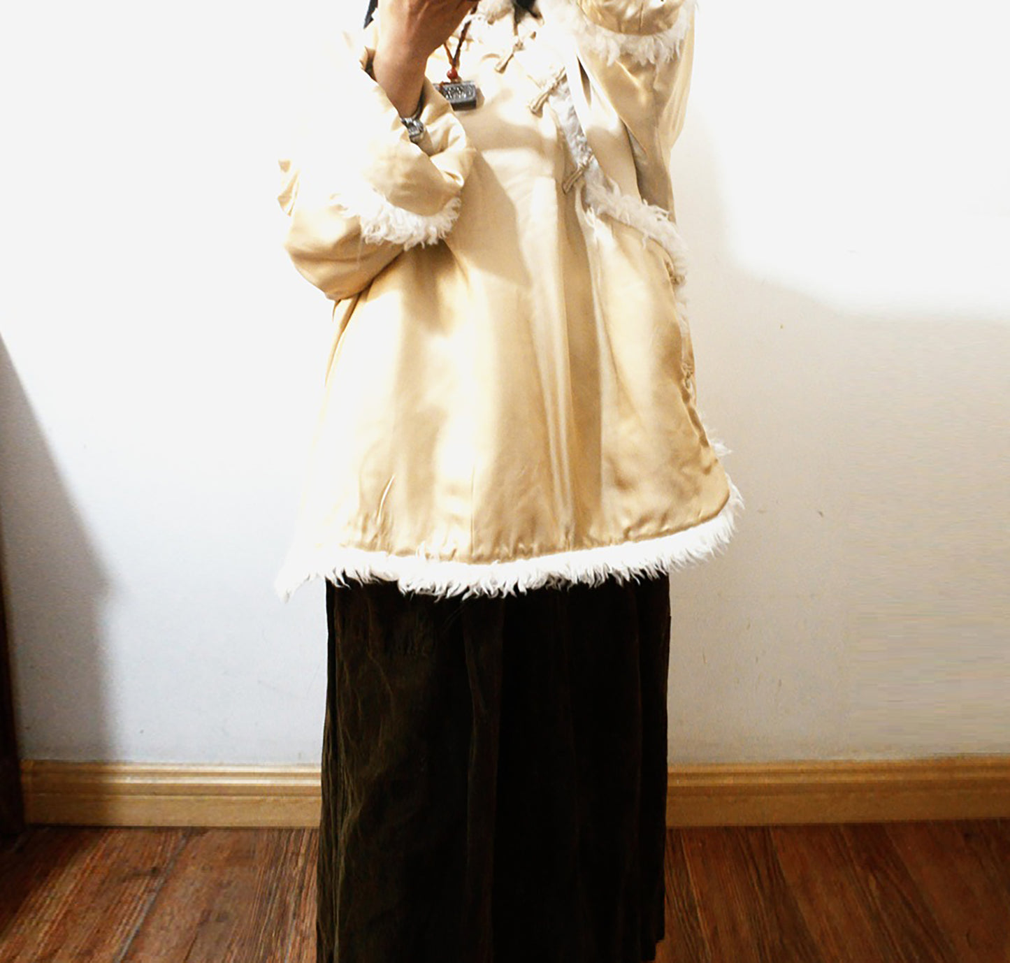 Oversized Heavy Weight Silk Satin Faux Fur Coat co0103 X296