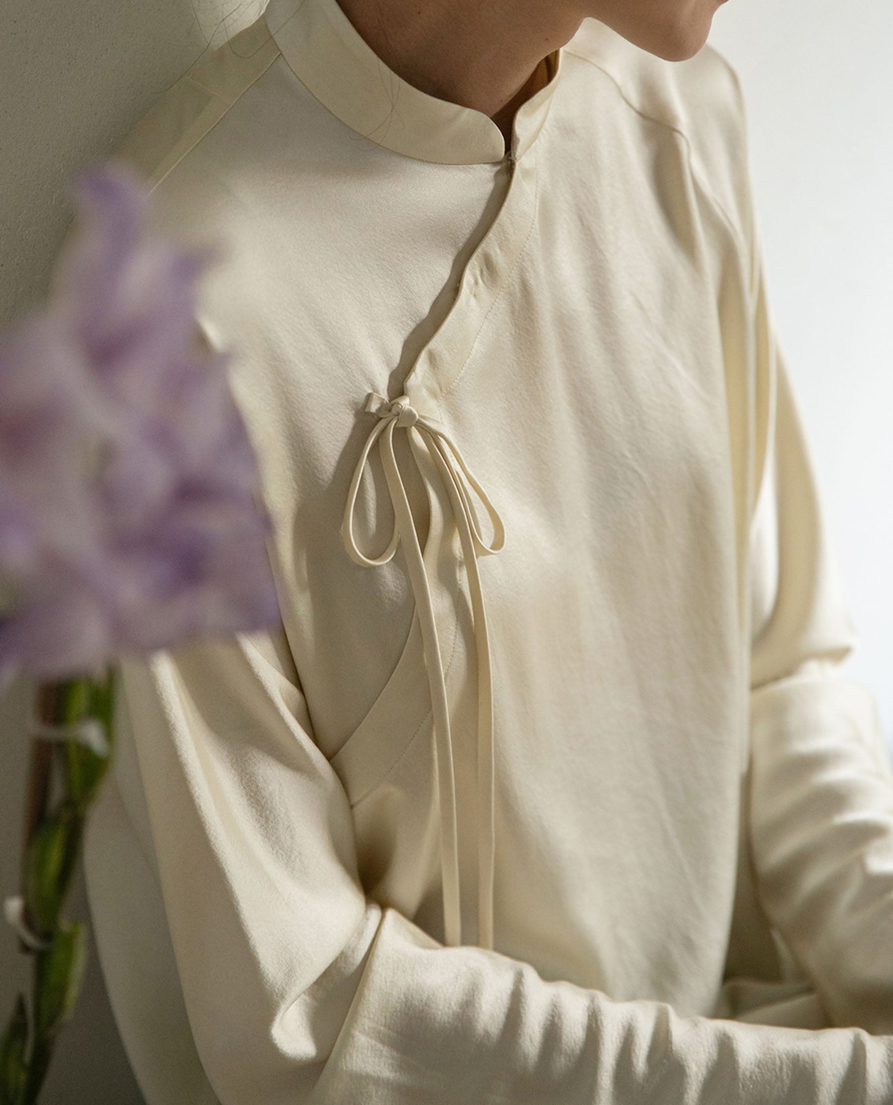 edoa Stone Washed Silk Satin Chinese Blouse