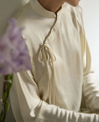 edoa Stone Washed Silk Satin Chinese Blouse