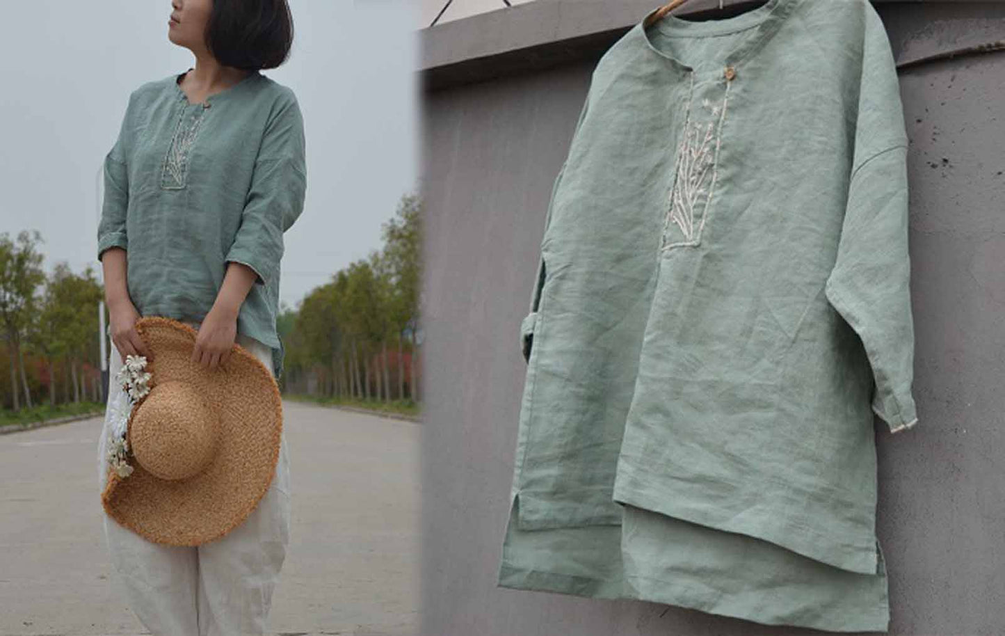 edoa Hand Embroidered Linen Top
