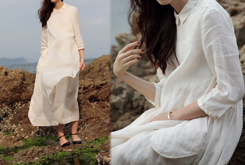 edoa Ramie Dress with inner Sleeveless Dress