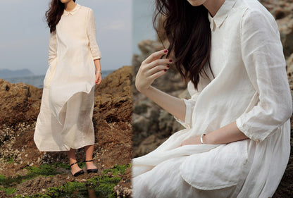 edoa Ramie Dress with inner Sleeveless Dress