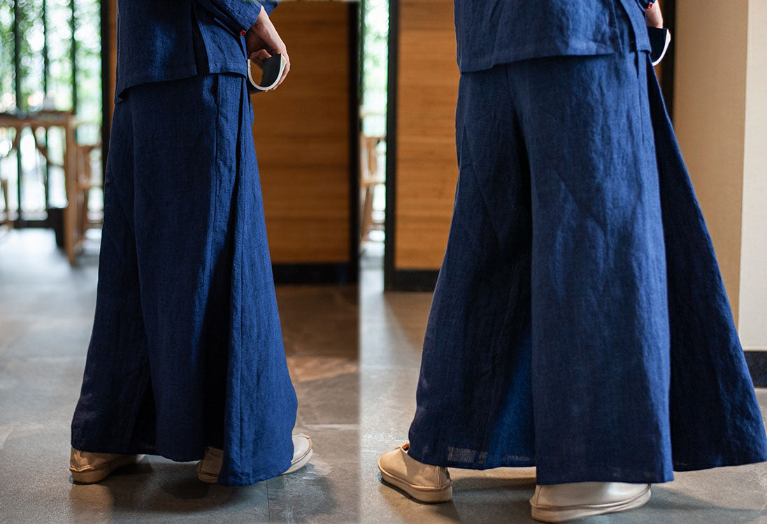 edoa Linen Asymmetric Wide Leg Pants
