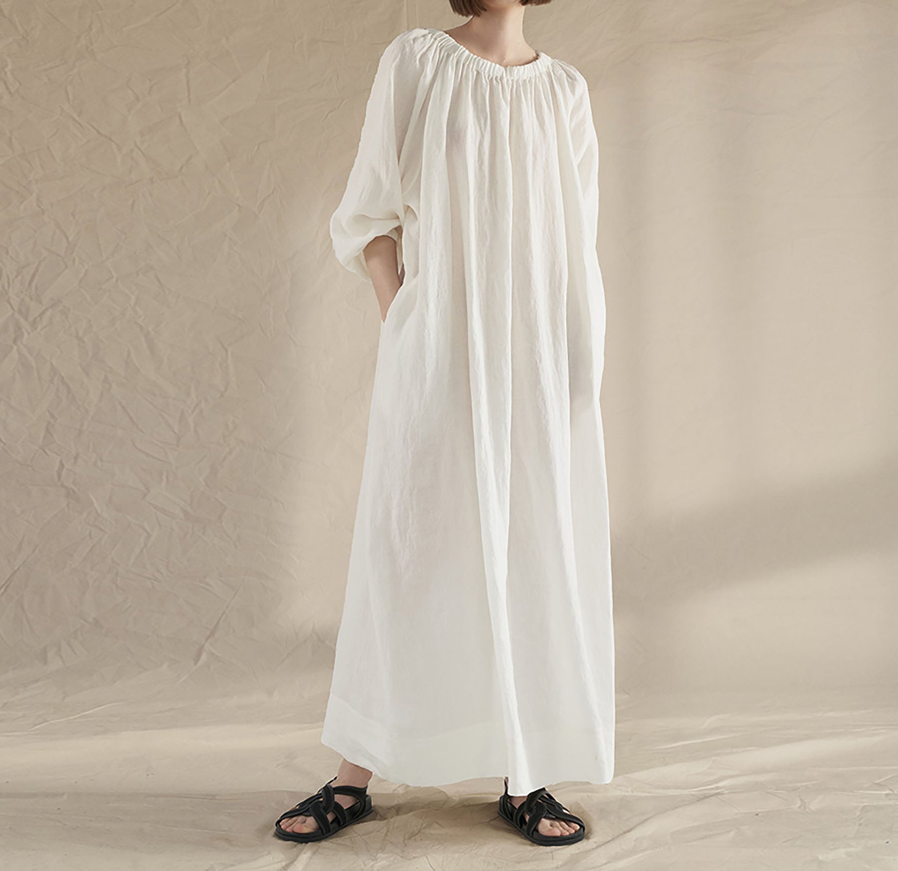 edoa Gathered Long Linen Dress 