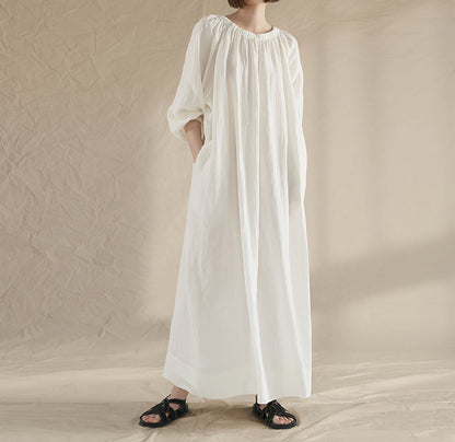 edoa Gathered Long Linen Dress 