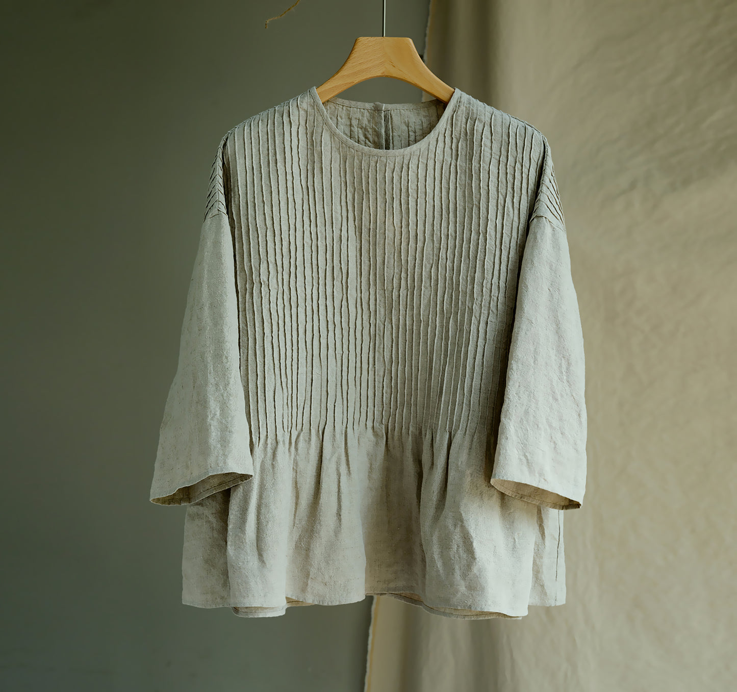 EDOA Hand Pintucked Flax Linen Blouse 