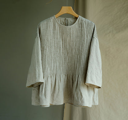 EDOA Hand Pintucked Flax Linen Blouse 