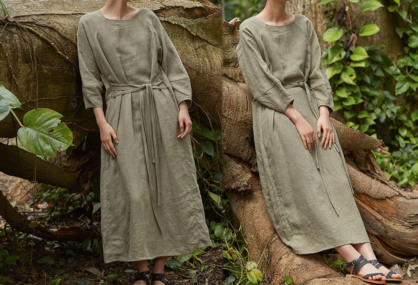 edoa Forest Washed Linen Dress