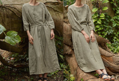 edoa Forest Washed Linen Dress